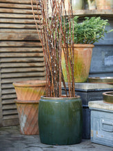 Load image into Gallery viewer, Dark Green Glazed Plant Pot With Saucer - *Local Delivery or Local Pick Up Only*