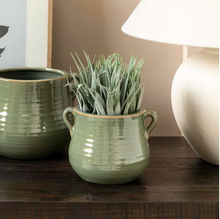 Load image into Gallery viewer, Pale Green Glazed Plant Pots With Handles - *Local Delivery or Local Pick Up Only*