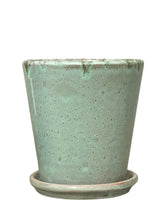 Load image into Gallery viewer, Dusty Green Glazed Plant Pot With Saucer
