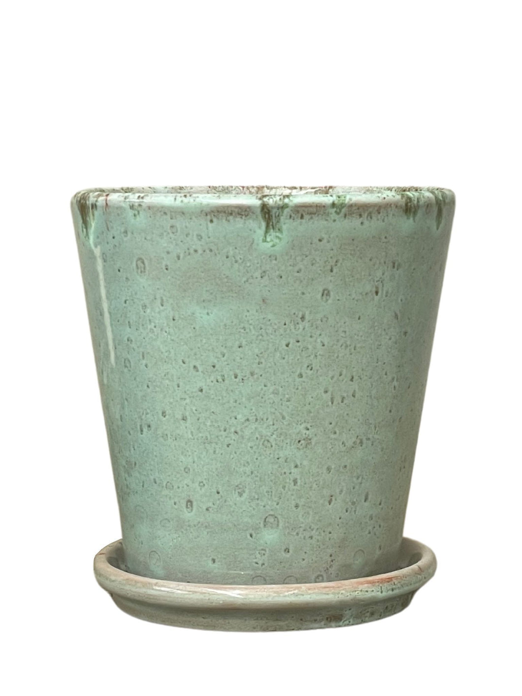 Dusty Green Glazed Plant Pot With Saucer