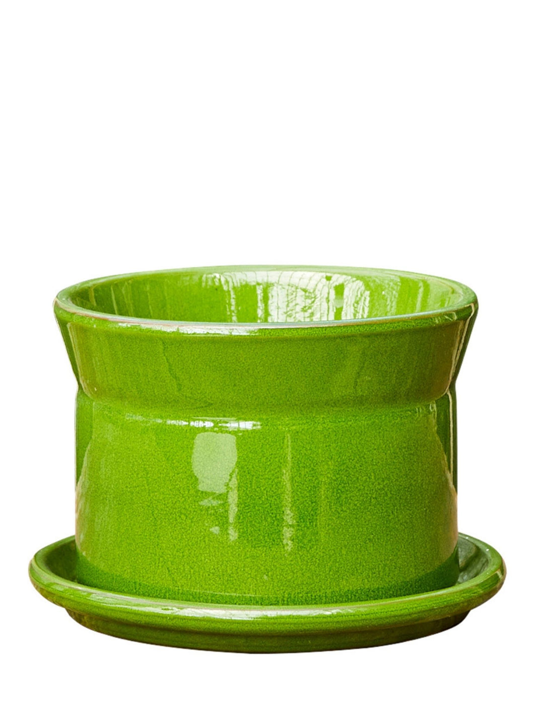 Bright Green Glazed Plant Pot With Saucer - *Local Delivery or Local Pick Up Only*