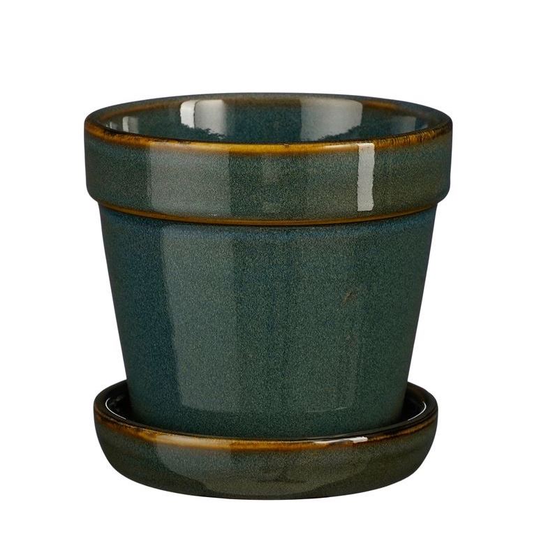 Green Glazed Plant Pots With Saucer