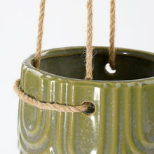 Load image into Gallery viewer, Textured Green Ceramic Hanging Plant Pot
