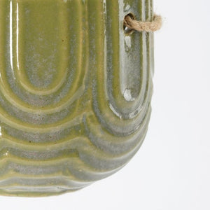 Textured Green Ceramic Hanging Plant Pot