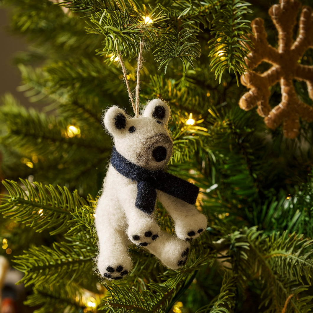 Felt Polar Bear Christmas Tree Decoration