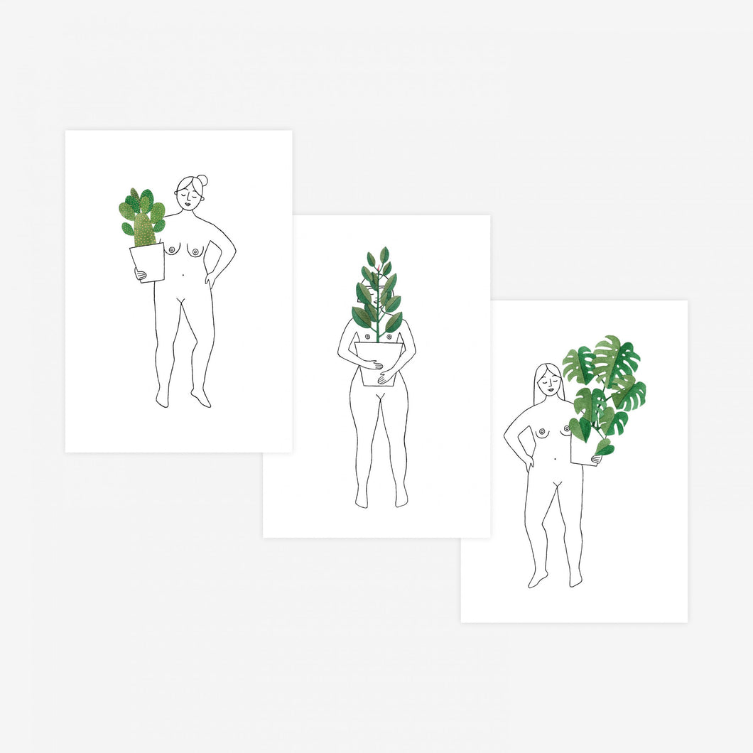Katrina Sophia Plant Ladies Set of 3 Postcards