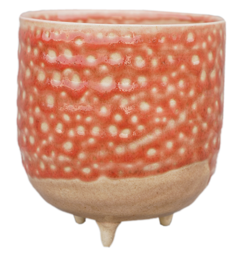 Small Coral Pink Reactive Glazed Plant Pots